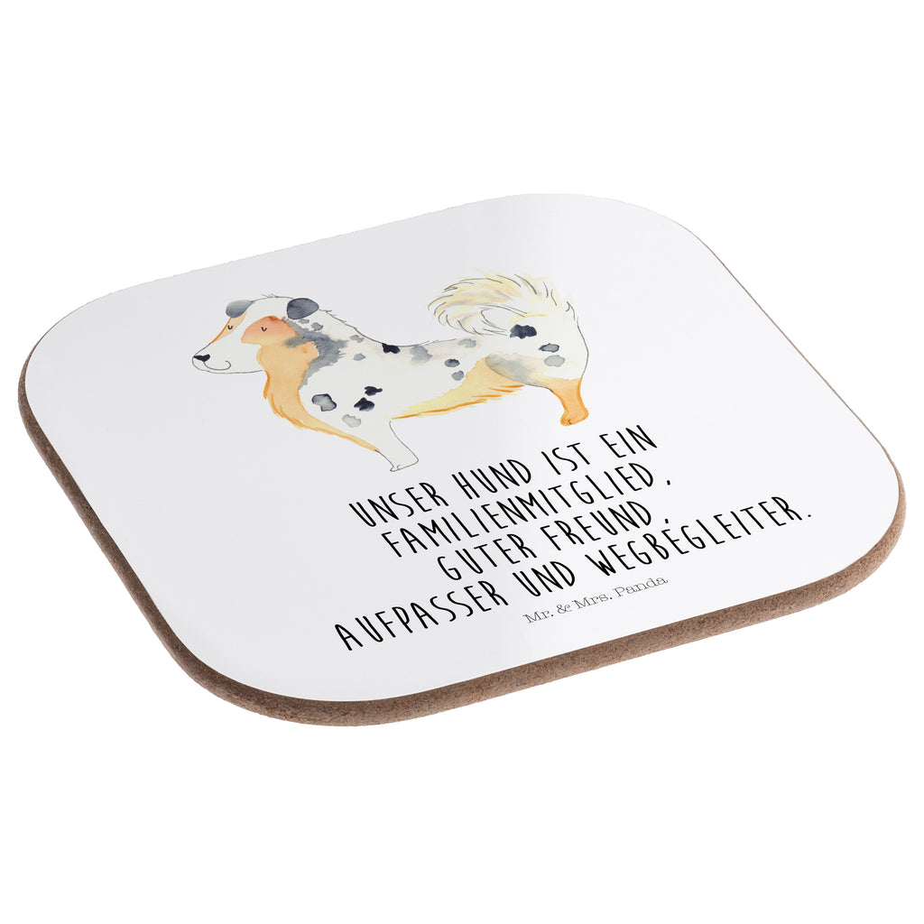 Quadratische Untersetzer Australien Shepherd Bierdeckel, Glasuntersetzer, Untersetzer Gläser, Getränkeuntersetzer, Hund, Hundemotiv, Haustier, Hunderasse, Tierliebhaber, Hundebesitzer, Sprüche, Australien Shepherd, Shepherd, Hundeliebe, Familienhund, Spruch