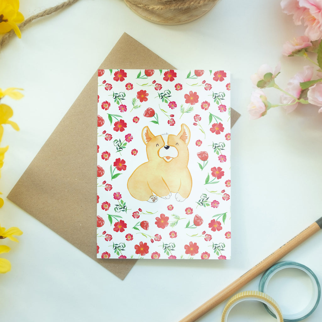 Grußkarte Corgie Muster Klappkarte, Einladungskarte, Glückwunschkarte, Hochzeitskarte, Geburtstagskarte, Karte, Hund, Hundemotiv, Haustier, Hunderasse, Tierliebhaber, Hundebesitzer, Sprüche, Corgie, Welsh Corgie Pembroke, britisch, Motivation, Spruch, Hundespruch, Lebensfreude