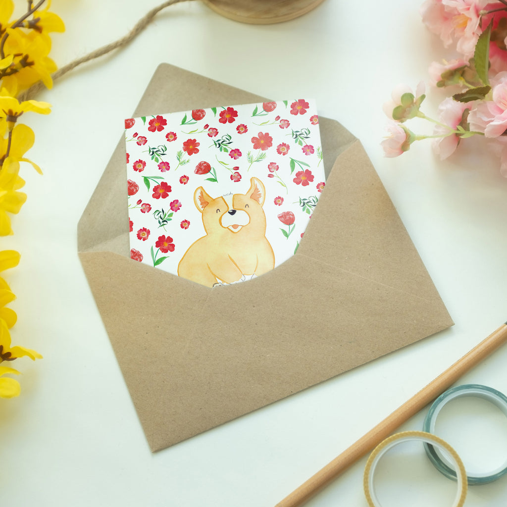 Grußkarte Corgie Muster Klappkarte, Einladungskarte, Glückwunschkarte, Hochzeitskarte, Geburtstagskarte, Karte, Hund, Hundemotiv, Haustier, Hunderasse, Tierliebhaber, Hundebesitzer, Sprüche, Corgie, Welsh Corgie Pembroke, britisch, Motivation, Spruch, Hundespruch, Lebensfreude