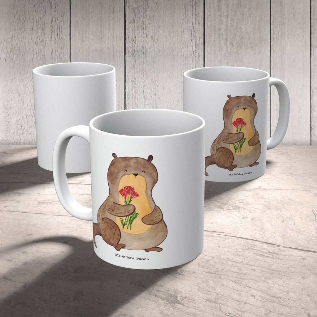 Tasse Otter Blumenstrauß Otter Seeotter See Otter Becher, Kaffeetasse, Kaffeebecher, Tee, Frühstück, Büro  Otter,  Fischotter,  Seeotter