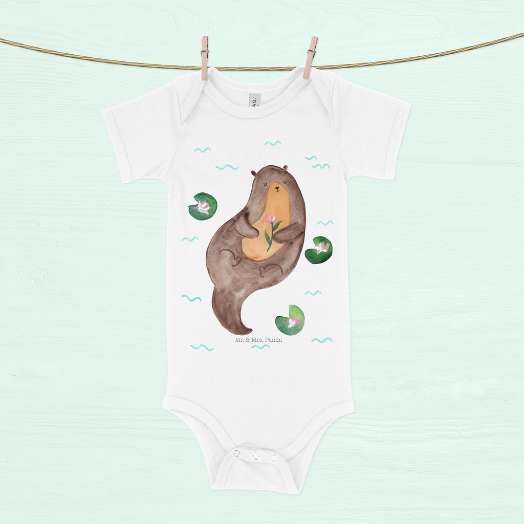 Organic Baby Body Otter mit Seerose Babykleidung, Babystrampler, Strampler, Wickelbody, Baby Erstausstattung, Junge, Mädchen, Otter, Fischotter, Seeotter, Otter Seeotter See Otter
