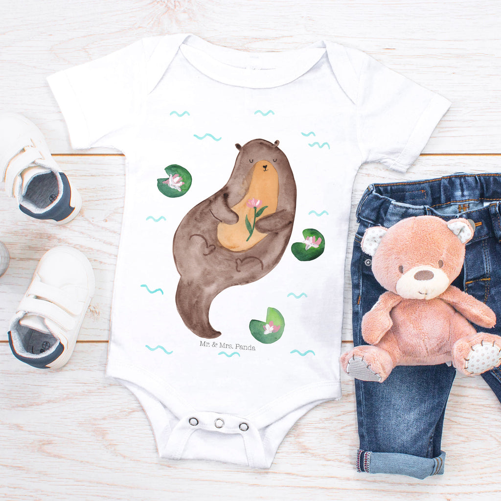 Organic Baby Body Otter mit Seerose Babykleidung, Babystrampler, Strampler, Wickelbody, Baby Erstausstattung, Junge, Mädchen, Otter, Fischotter, Seeotter, Otter Seeotter See Otter
