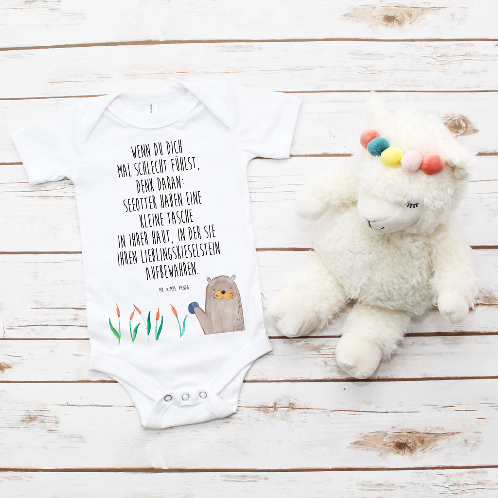 Organic Baby Body Otter mit Stein Babykleidung, Babystrampler, Strampler, Wickelbody, Baby Erstausstattung, Junge, Mädchen, Otter, Fischotter, Seeotter, Otter Seeotter See Otter