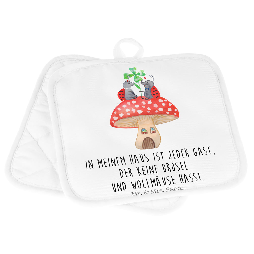 2er Set Topflappen  Marienkäfer Paar Fliegenpilz Topflappen, Topfuntersetzer, Ofenhandschuh, Topflappen Set, Topflappen lustig, Topflappen mit Spruch, Tiermotive, Gute Laune, lustige Sprüche, Tiere, Haus, Wohnung, zuhause, Fliegenpilz, Marienkäfer, Fleigenpilzhaus