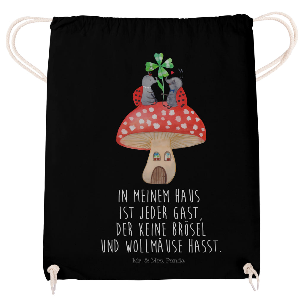 Sportbeutel Marienkäfer Paar Fliegenpilz Turnbeutel, Beutel, Sporttasche, Tasche, Stoffbeutel, Tiermotive, Gute Laune, lustige Sprüche, Tiere, Haus, Wohnung, zuhause, Fliegenpilz, Marienkäfer, Fleigenpilzhaus