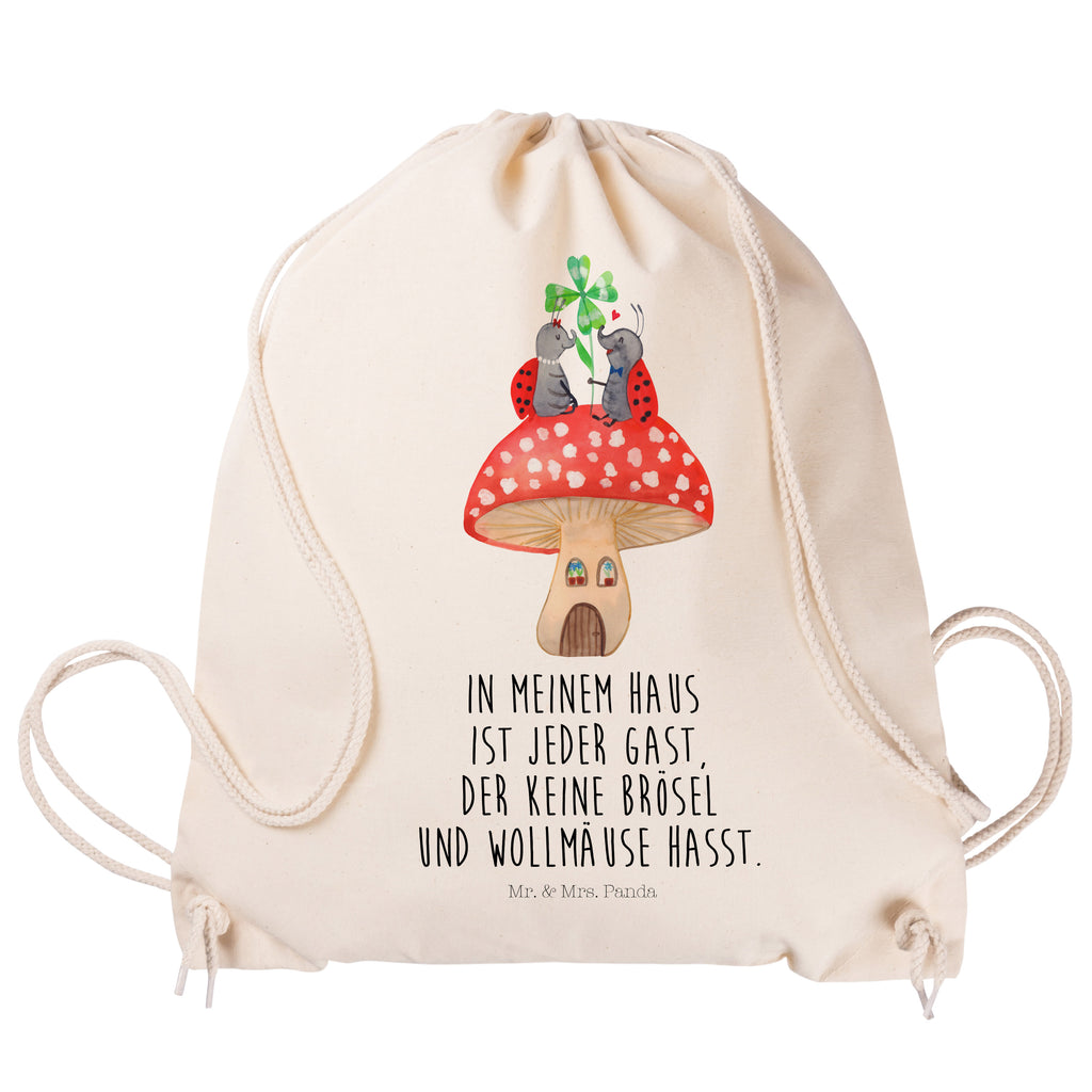 Sportbeutel Marienkäfer Paar Fliegenpilz Turnbeutel, Beutel, Sporttasche, Tasche, Stoffbeutel, Tiermotive, Gute Laune, lustige Sprüche, Tiere, Haus, Wohnung, zuhause, Fliegenpilz, Marienkäfer, Fleigenpilzhaus