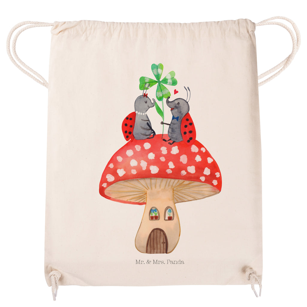 Sportbeutel Marienkäfer Paar Fliegenpilz Turnbeutel, Beutel, Sporttasche, Tasche, Stoffbeutel, Tiermotive, Gute Laune, lustige Sprüche, Tiere, Haus, Wohnung, zuhause, Fliegenpilz, Marienkäfer, Fleigenpilzhaus