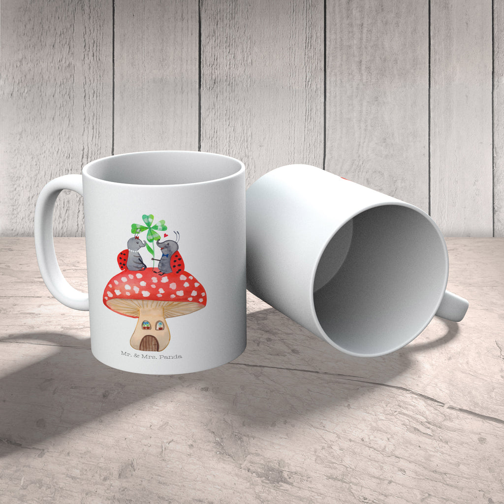 Tasse Marienkäfer Paar Fliegenpilz Haus, Wohnung, zuhause, Fliegenpilz, Marienkäfer, Fleigenpilzhaus Becher, Kaffeetasse, Kaffeebecher, Tee, Frühstück, Büro  süße Tiermotive, gute Laune, lustige Sprüche, Tiere