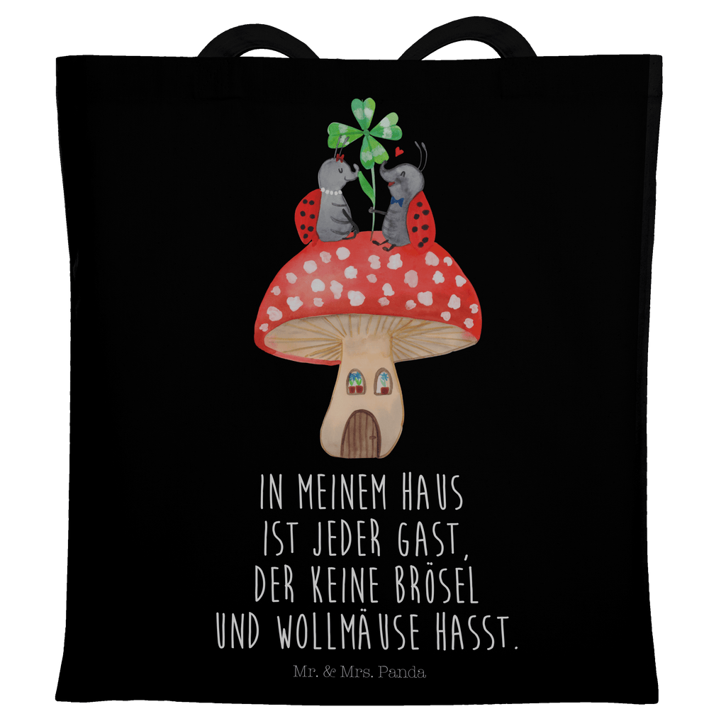 Tragetasche Marienkäfer Paar Fliegenpilz Beuteltasche, Beutel, Einkaufstasche, Jutebeutel, Stoffbeutel, Tiermotive, Gute Laune, lustige Sprüche, Tiere, Haus, Wohnung, zuhause, Fliegenpilz, Marienkäfer, Fleigenpilzhaus