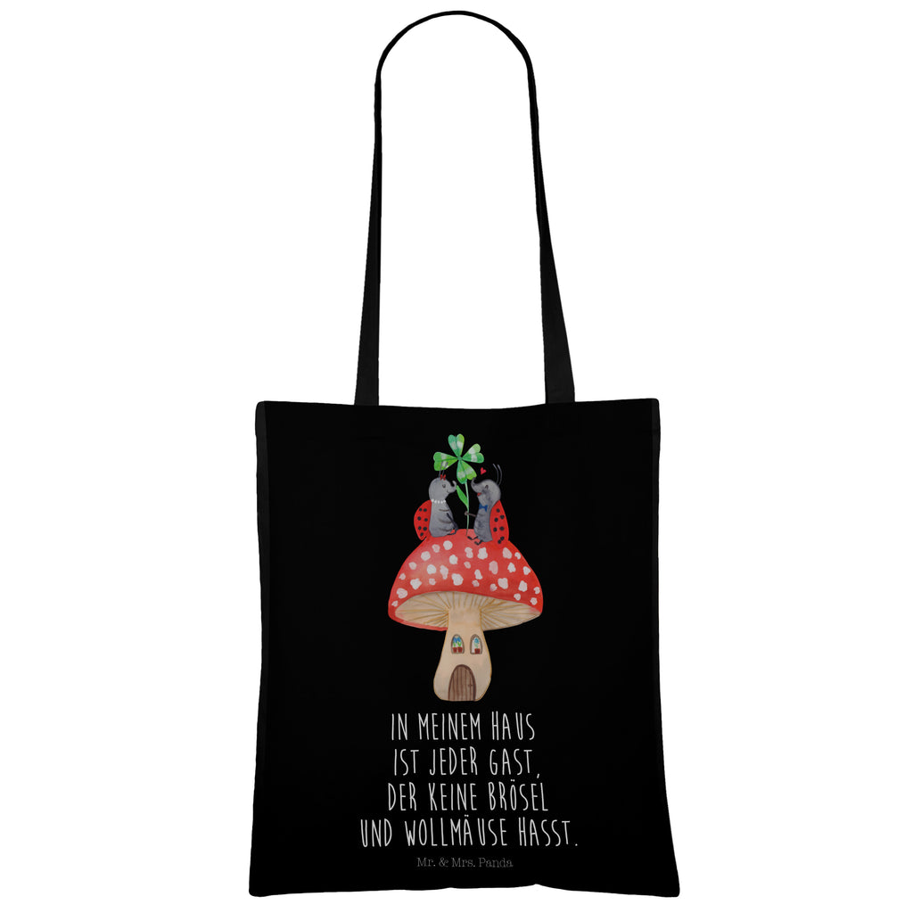 Tragetasche Marienkäfer Paar Fliegenpilz Beuteltasche, Beutel, Einkaufstasche, Jutebeutel, Stoffbeutel, Tiermotive, Gute Laune, lustige Sprüche, Tiere, Haus, Wohnung, zuhause, Fliegenpilz, Marienkäfer, Fleigenpilzhaus