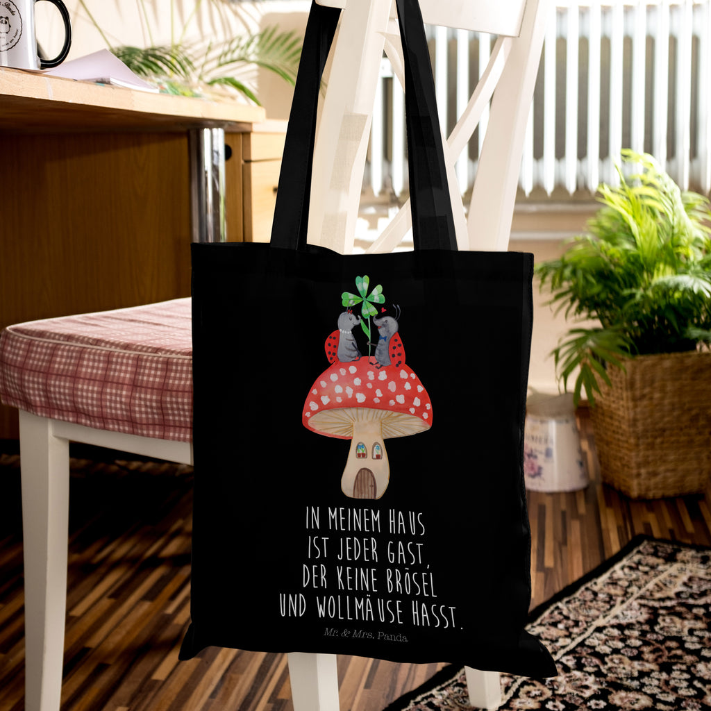 Tragetasche Marienkäfer Paar Fliegenpilz Beuteltasche, Beutel, Einkaufstasche, Jutebeutel, Stoffbeutel, Tiermotive, Gute Laune, lustige Sprüche, Tiere, Haus, Wohnung, zuhause, Fliegenpilz, Marienkäfer, Fleigenpilzhaus
