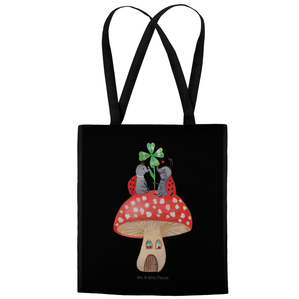 Tragetasche Marienkäfer Paar Fliegenpilz Beuteltasche, Beutel, Einkaufstasche, Jutebeutel, Stoffbeutel, Tiermotive, Gute Laune, lustige Sprüche, Tiere, Haus, Wohnung, zuhause, Fliegenpilz, Marienkäfer, Fleigenpilzhaus
