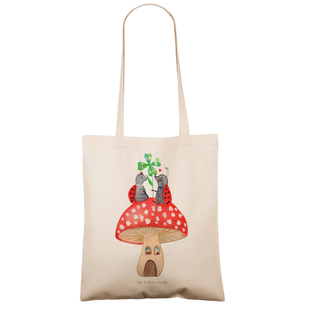 Tragetasche Marienkäfer Paar Fliegenpilz Beuteltasche, Beutel, Einkaufstasche, Jutebeutel, Stoffbeutel, Tiermotive, Gute Laune, lustige Sprüche, Tiere, Haus, Wohnung, zuhause, Fliegenpilz, Marienkäfer, Fleigenpilzhaus