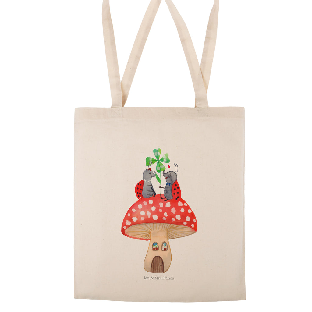 Tragetasche Marienkäfer Paar Fliegenpilz Beuteltasche, Beutel, Einkaufstasche, Jutebeutel, Stoffbeutel, Tiermotive, Gute Laune, lustige Sprüche, Tiere, Haus, Wohnung, zuhause, Fliegenpilz, Marienkäfer, Fleigenpilzhaus
