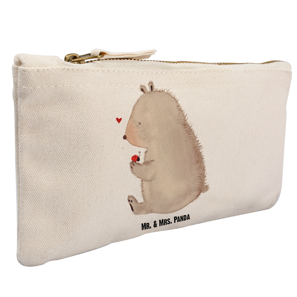 Schminktasche Bär mit Marienkäfer Schminktasche, Kosmetiktasche, Kosmetikbeutel, Stiftemäppchen, Etui, Federmappe, Makeup, XXL, Schminketui, Kosmetiketui, Schlamperetui, Bär, Teddy, Teddybär, Marienkäfer, Liebe, Freiheit, Motivation, Das Leben ist schön