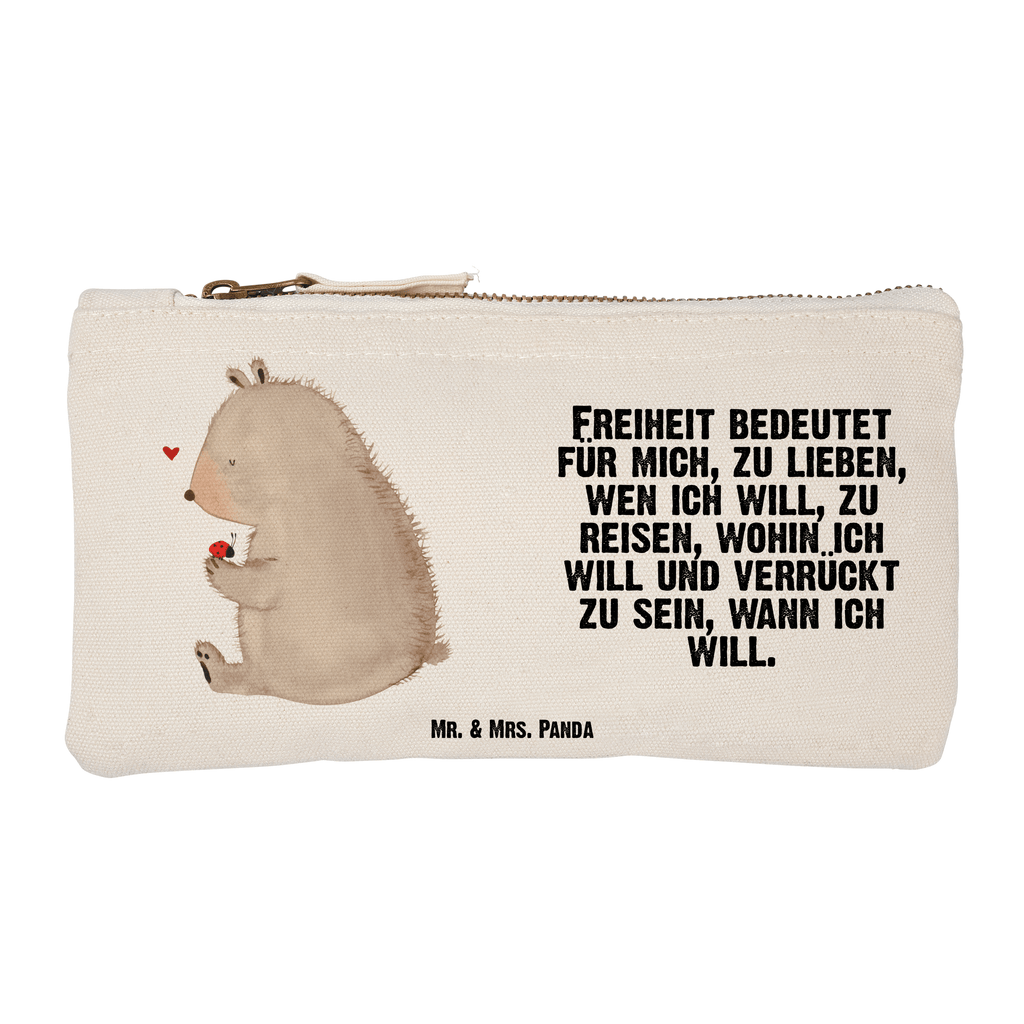 Schminktasche Bär mit Marienkäfer Schminktasche, Kosmetiktasche, Kosmetikbeutel, Stiftemäppchen, Etui, Federmappe, Makeup, XXL, Schminketui, Kosmetiketui, Schlamperetui, Bär, Teddy, Teddybär, Marienkäfer, Liebe, Freiheit, Motivation, Das Leben ist schön