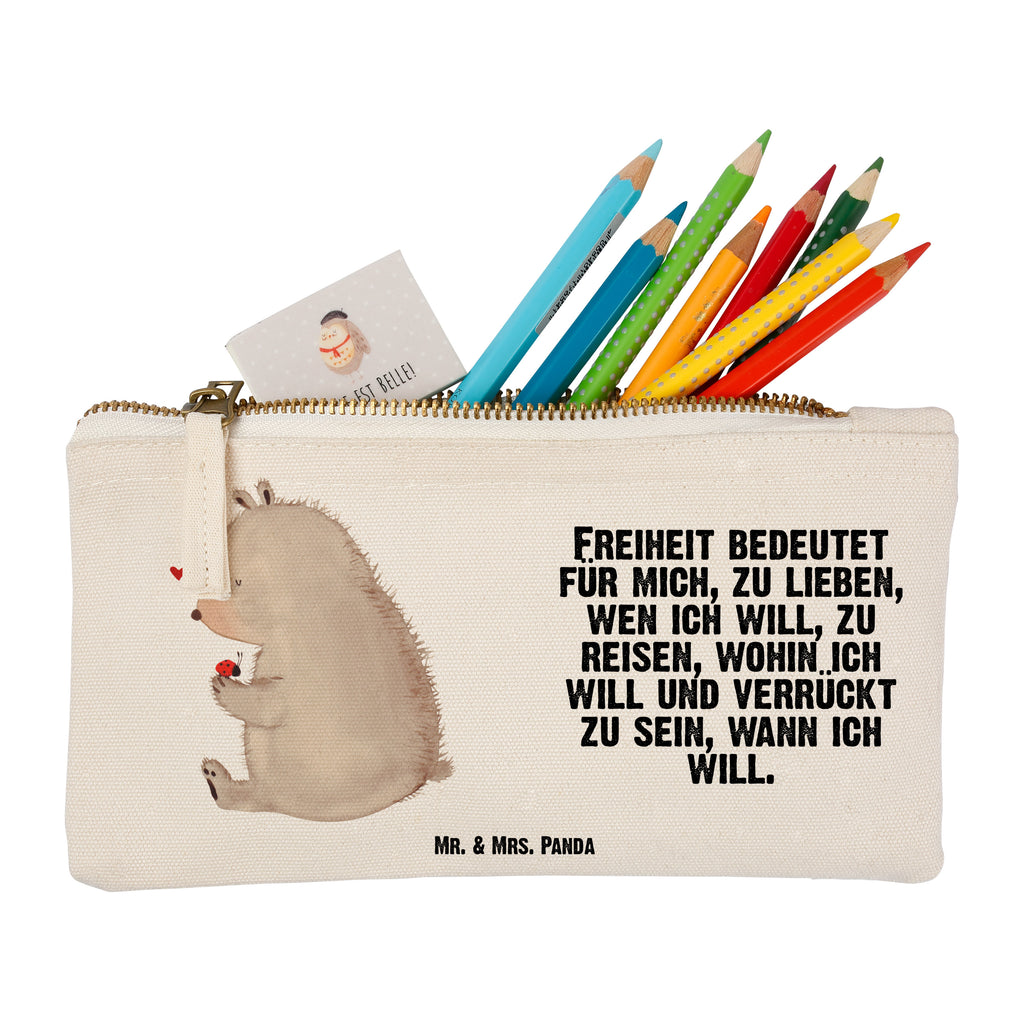 Schminktasche Bär mit Marienkäfer Schminktasche, Kosmetiktasche, Kosmetikbeutel, Stiftemäppchen, Etui, Federmappe, Makeup, XXL, Schminketui, Kosmetiketui, Schlamperetui, Bär, Teddy, Teddybär, Marienkäfer, Liebe, Freiheit, Motivation, Das Leben ist schön