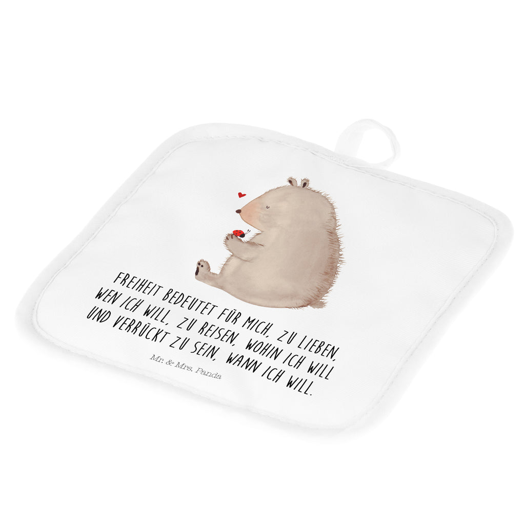2er Set Topflappen  Bär mit Marienkäfer Topflappen, Topfuntersetzer, Ofenhandschuh, Topflappen Set, Topflappen lustig, Topflappen mit Spruch, Bär, Teddy, Teddybär, Marienkäfer, Liebe, Freiheit, Motivation, Das Leben ist schön