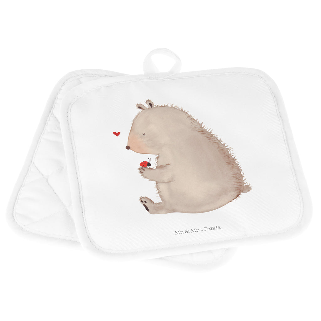 2er Set Topflappen  Bär mit Marienkäfer Topflappen, Topfuntersetzer, Ofenhandschuh, Topflappen Set, Topflappen lustig, Topflappen mit Spruch, Bär, Teddy, Teddybär, Marienkäfer, Liebe, Freiheit, Motivation, Das Leben ist schön