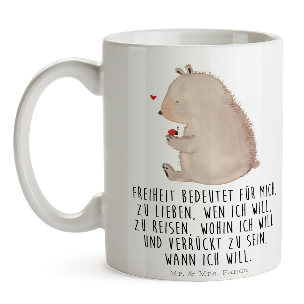 Tasse Bär mit Marienkäfer Bär, Marienkäfer, Liebe, Freiheit, Motivation, Das Leben ist schön Becher, Kaffeetasse, Kaffeebecher, Tee, Frühstück, Büro  Bär, Teddy, Teddybär