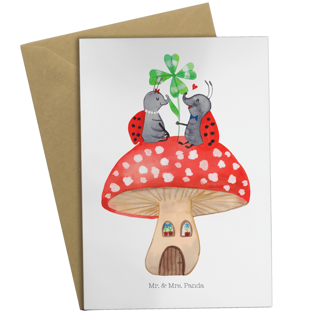 Grußkarte Marienkäfer Paar Fliegenpilz Klappkarte, Einladungskarte, Glückwunschkarte, Hochzeitskarte, Geburtstagskarte, Karte, Tiermotive, Gute Laune, lustige Sprüche, Tiere, Haus, Wohnung, zuhause, Fliegenpilz, Marienkäfer, Fleigenpilzhaus