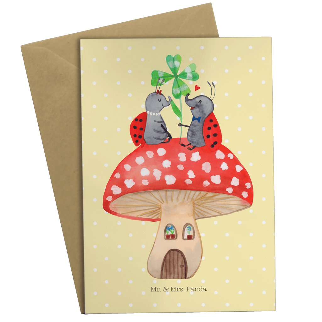 Grußkarte Marienkäfer Paar Fliegenpilz Klappkarte, Einladungskarte, Glückwunschkarte, Hochzeitskarte, Geburtstagskarte, Karte, Tiermotive, Gute Laune, lustige Sprüche, Tiere, Haus, Wohnung, zuhause, Fliegenpilz, Marienkäfer, Fleigenpilzhaus
