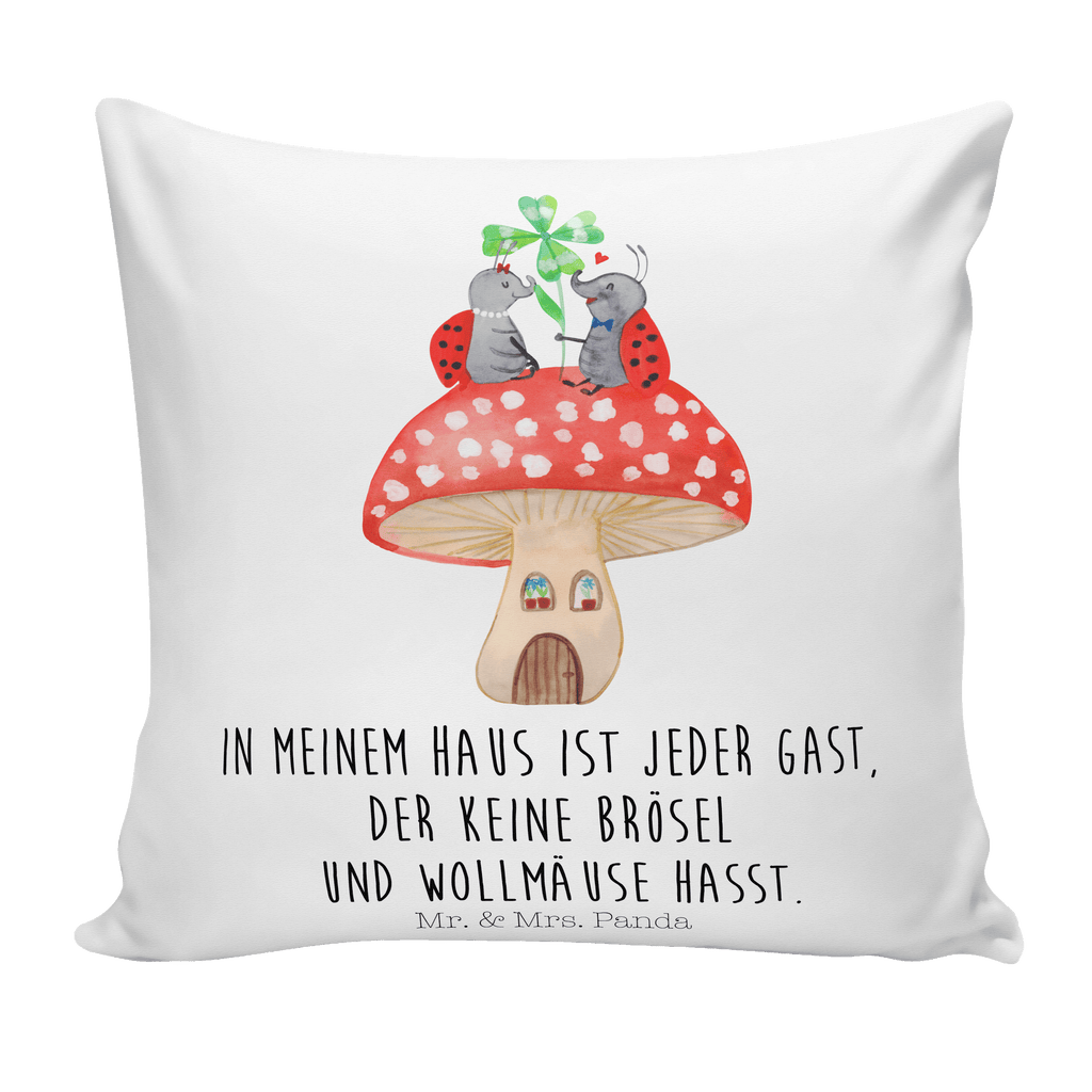 40x40 Kissen Marienkäfer Paar Fliegenpilz Kissenhülle, Kopfkissen, Sofakissen, Dekokissen, Motivkissen, Tiermotive, Gute Laune, lustige Sprüche, Tiere, Haus, Wohnung, zuhause, Fliegenpilz, Marienkäfer, Fleigenpilzhaus