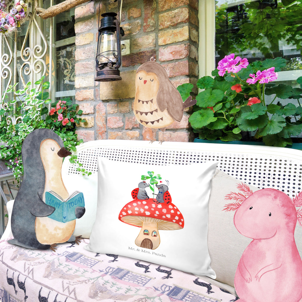 40x40 Kissen Marienkäfer Paar Fliegenpilz Kissenhülle, Kopfkissen, Sofakissen, Dekokissen, Motivkissen, Tiermotive, Gute Laune, lustige Sprüche, Tiere, Haus, Wohnung, zuhause, Fliegenpilz, Marienkäfer, Fleigenpilzhaus