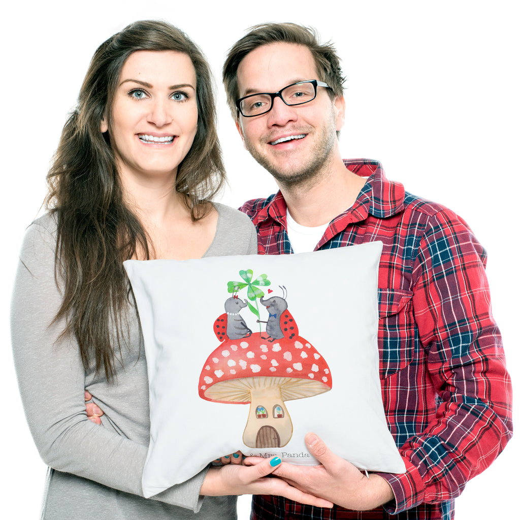 40x40 Kissen Marienkäfer Paar Fliegenpilz Kissenhülle, Kopfkissen, Sofakissen, Dekokissen, Motivkissen, Tiermotive, Gute Laune, lustige Sprüche, Tiere, Haus, Wohnung, zuhause, Fliegenpilz, Marienkäfer, Fleigenpilzhaus