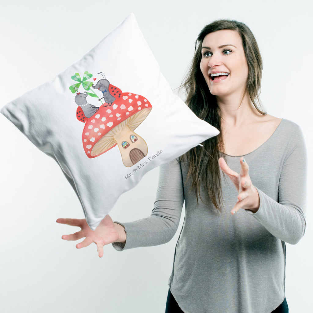 40x40 Kissen Marienkäfer Paar Fliegenpilz Kissenhülle, Kopfkissen, Sofakissen, Dekokissen, Motivkissen, Tiermotive, Gute Laune, lustige Sprüche, Tiere, Haus, Wohnung, zuhause, Fliegenpilz, Marienkäfer, Fleigenpilzhaus
