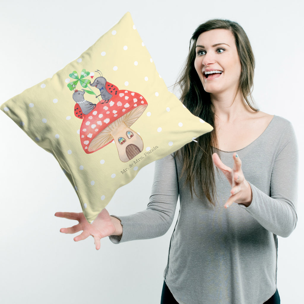 40x40 Kissen Marienkäfer Paar Fliegenpilz Kissenhülle, Kopfkissen, Sofakissen, Dekokissen, Motivkissen, Tiermotive, Gute Laune, lustige Sprüche, Tiere, Haus, Wohnung, zuhause, Fliegenpilz, Marienkäfer, Fleigenpilzhaus