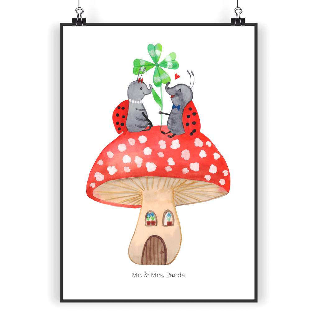Poster Marienkäfer Paar Fliegenpilz Poster, Wandposter, Bild, Wanddeko, Küchenposter, Kinderposter, Wanddeko Bild, Raumdekoration, Wanddekoration, Handgemaltes Poster, Mr. & Mrs. Panda Poster, Designposter, Kunstdruck, Posterdruck, Tiermotive, Gute Laune, lustige Sprüche, Tiere, Haus, Wohnung, zuhause, Fliegenpilz, Marienkäfer, Fleigenpilzhaus
