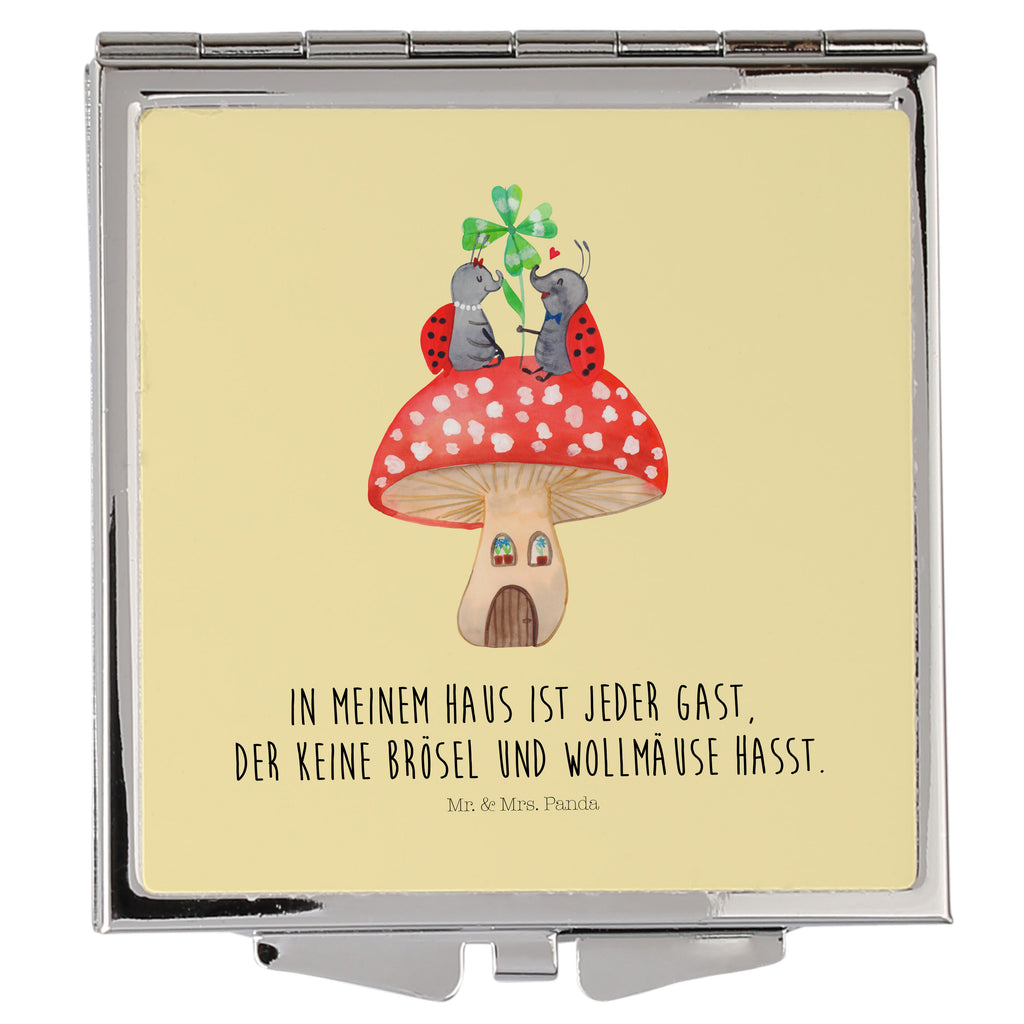 Handtaschenspiegel quadratisch Marienkäfer Paar Fliegenpilz Spiegel, Handtasche, Quadrat, silber, schminken, Schminkspiegel, Tiermotive, Gute Laune, lustige Sprüche, Tiere, Haus, Wohnung, zuhause, Fliegenpilz, Marienkäfer, Fleigenpilzhaus