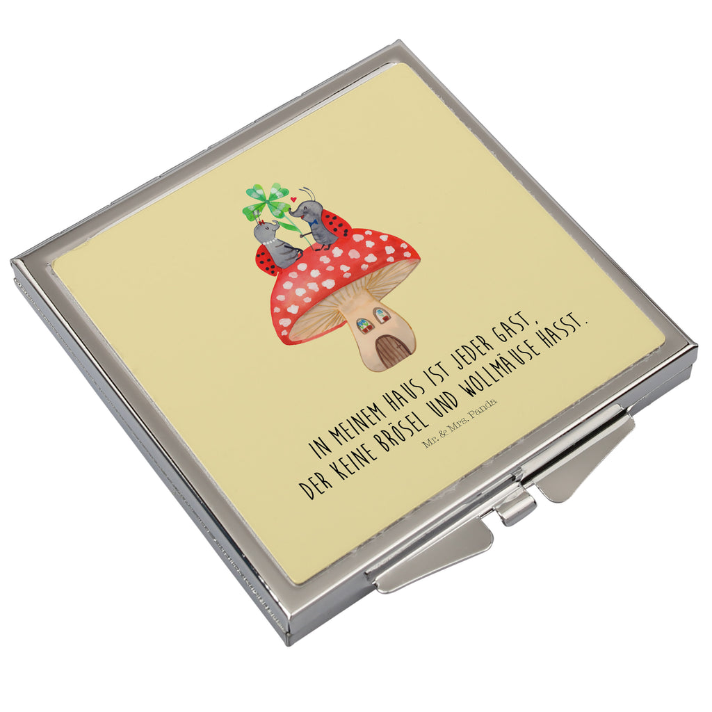 Handtaschenspiegel quadratisch Marienkäfer Paar Fliegenpilz Spiegel, Handtasche, Quadrat, silber, schminken, Schminkspiegel, Tiermotive, Gute Laune, lustige Sprüche, Tiere, Haus, Wohnung, zuhause, Fliegenpilz, Marienkäfer, Fleigenpilzhaus