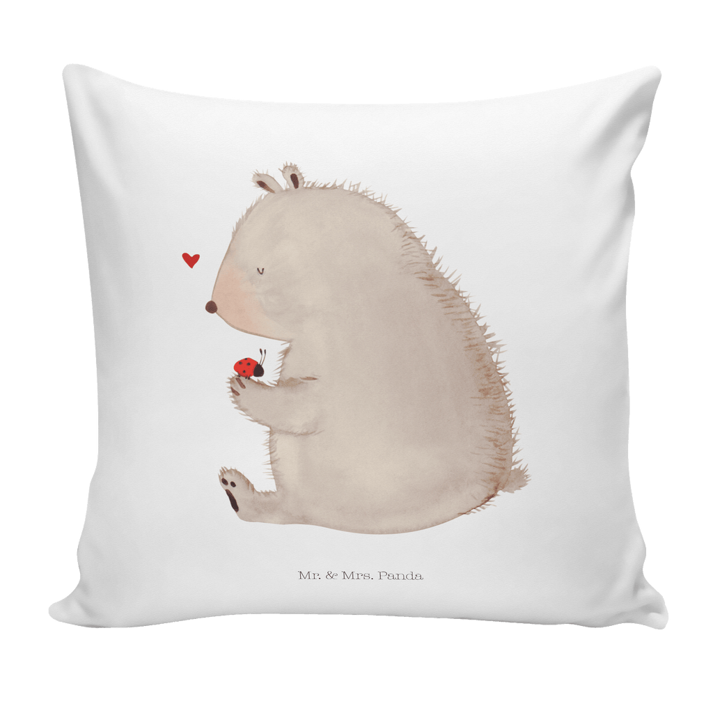40x40 Kissen Bär mit Marienkäfer Kissenhülle, Kopfkissen, Sofakissen, Dekokissen, Motivkissen, Bär, Teddy, Teddybär, Marienkäfer, Liebe, Freiheit, Motivation, Das Leben ist schön