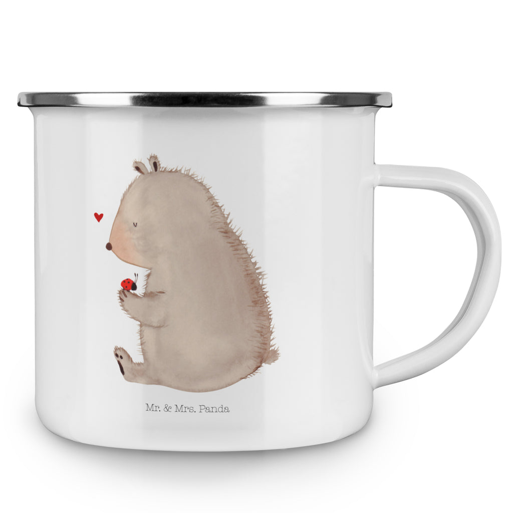 Camping Emaille Tasse Bär mit Marienkäfer Campingtasse, Trinkbecher, Metalltasse, Outdoor Tasse, Emaille Trinkbecher, Blechtasse Outdoor, Emaille Campingbecher, Edelstahl Trinkbecher, Metalltasse für Camping, Kaffee Blechtasse, Camping Tasse Metall, Bär, Teddy, Teddybär, Marienkäfer, Liebe, Freiheit, Motivation, Das Leben ist schön