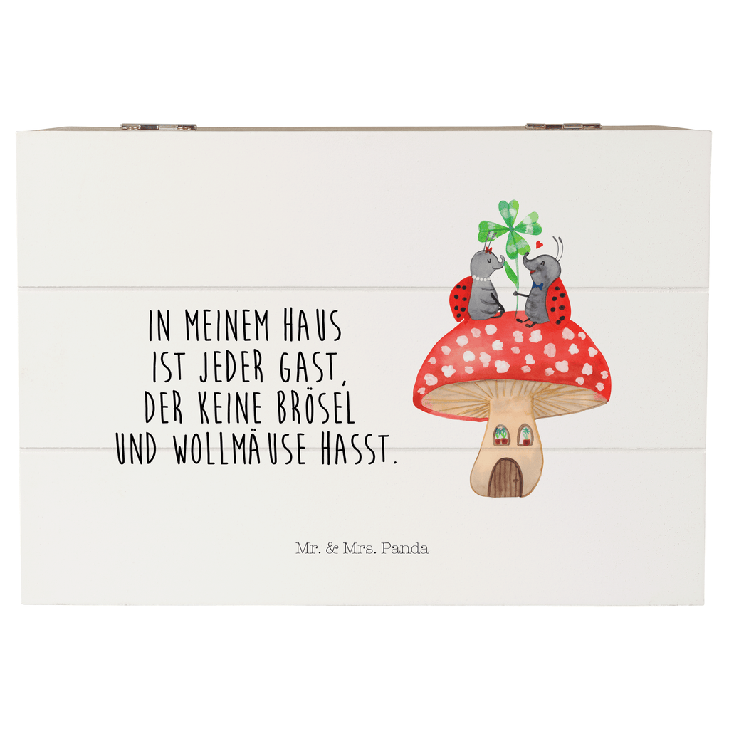 Holzkiste Marienkäfer Paar Fliegenpilz Holzkiste, Kiste, Schatzkiste, Truhe, Schatulle, XXL, Erinnerungsbox, Erinnerungskiste, Dekokiste, Aufbewahrungsbox, Tiermotive, Gute Laune, lustige Sprüche, Tiere, Haus, Wohnung, zuhause, Fliegenpilz, Marienkäfer, Fleigenpilzhaus