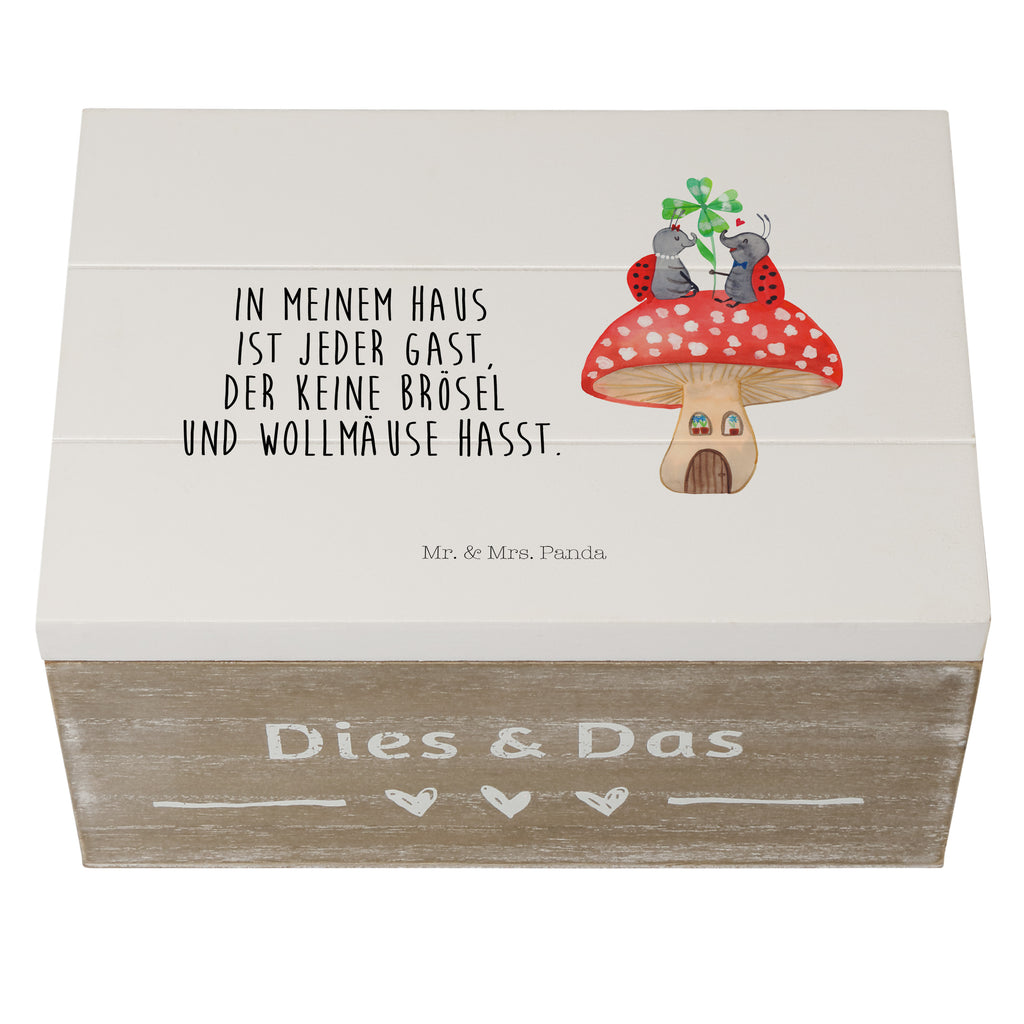 Holzkiste Marienkäfer Paar Fliegenpilz Holzkiste, Kiste, Schatzkiste, Truhe, Schatulle, XXL, Erinnerungsbox, Erinnerungskiste, Dekokiste, Aufbewahrungsbox, Tiermotive, Gute Laune, lustige Sprüche, Tiere, Haus, Wohnung, zuhause, Fliegenpilz, Marienkäfer, Fleigenpilzhaus