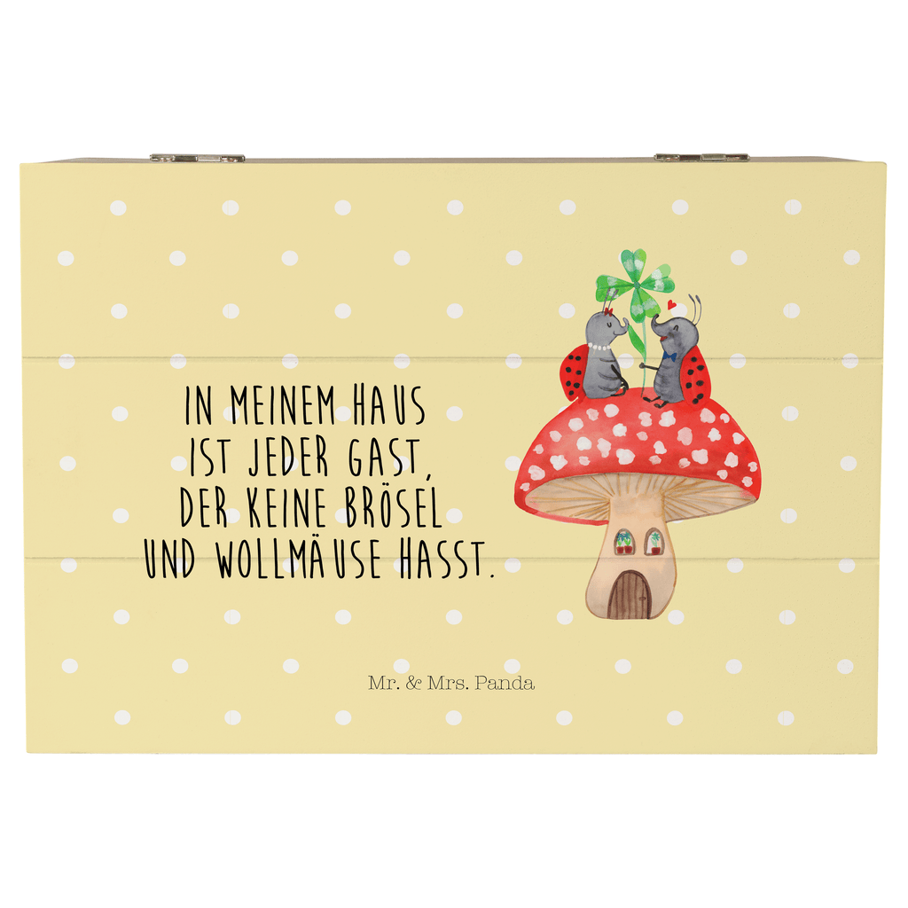 Holzkiste Marienkäfer Paar Fliegenpilz Holzkiste, Kiste, Schatzkiste, Truhe, Schatulle, XXL, Erinnerungsbox, Erinnerungskiste, Dekokiste, Aufbewahrungsbox, Tiermotive, Gute Laune, lustige Sprüche, Tiere, Haus, Wohnung, zuhause, Fliegenpilz, Marienkäfer, Fleigenpilzhaus