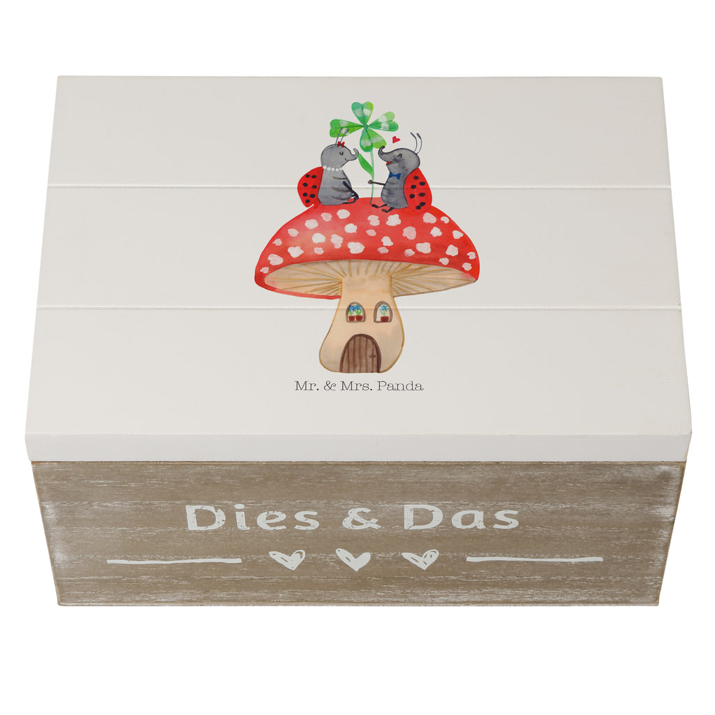 Holzkiste Marienkäfer Paar Fliegenpilz Holzkiste, Kiste, Schatzkiste, Truhe, Schatulle, XXL, Erinnerungsbox, Erinnerungskiste, Dekokiste, Aufbewahrungsbox, Tiermotive, Gute Laune, lustige Sprüche, Tiere, Haus, Wohnung, zuhause, Fliegenpilz, Marienkäfer, Fleigenpilzhaus
