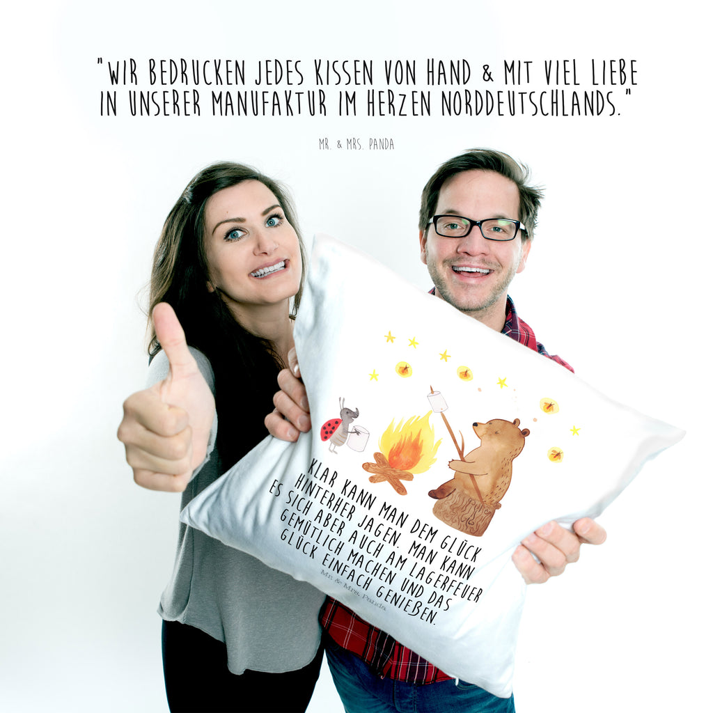 40x40 Kissen Bär & Marienkäfer Lagerfeuer Kissenhülle, Kopfkissen, Sofakissen, Dekokissen, Motivkissen, Bär, Teddy, Teddybär, Lagerfeuer