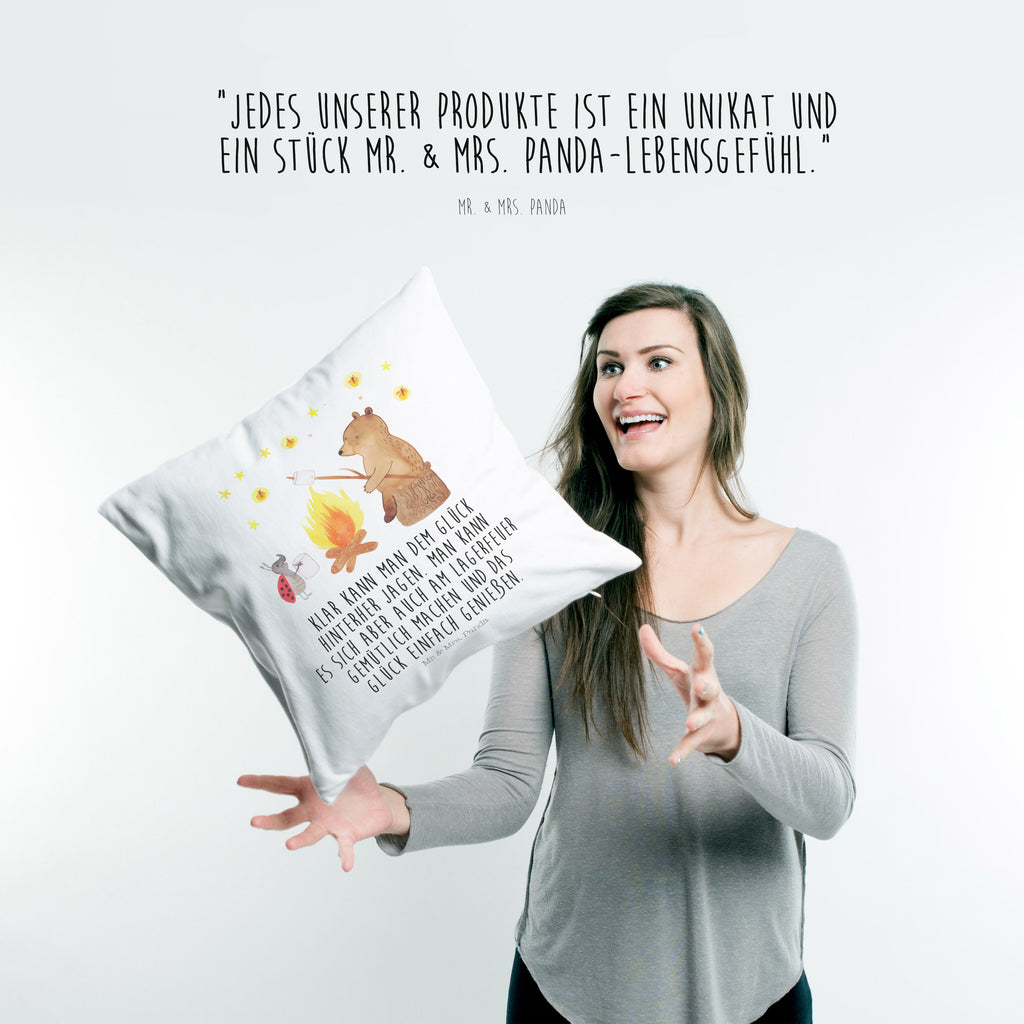 40x40 Kissen Bär & Marienkäfer Lagerfeuer Kissenhülle, Kopfkissen, Sofakissen, Dekokissen, Motivkissen, Bär, Teddy, Teddybär, Lagerfeuer