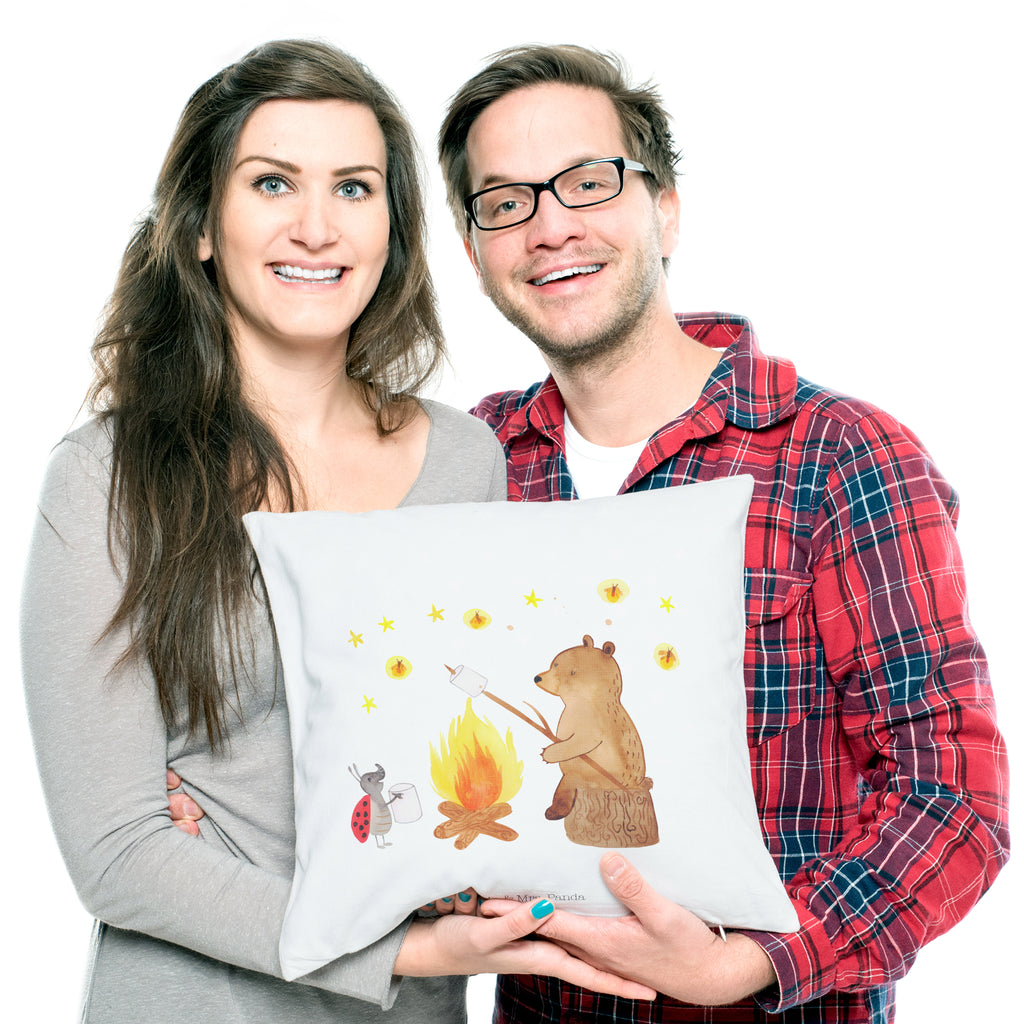 40x40 Kissen Bär & Marienkäfer Lagerfeuer Kissenhülle, Kopfkissen, Sofakissen, Dekokissen, Motivkissen, Bär, Teddy, Teddybär, Lagerfeuer