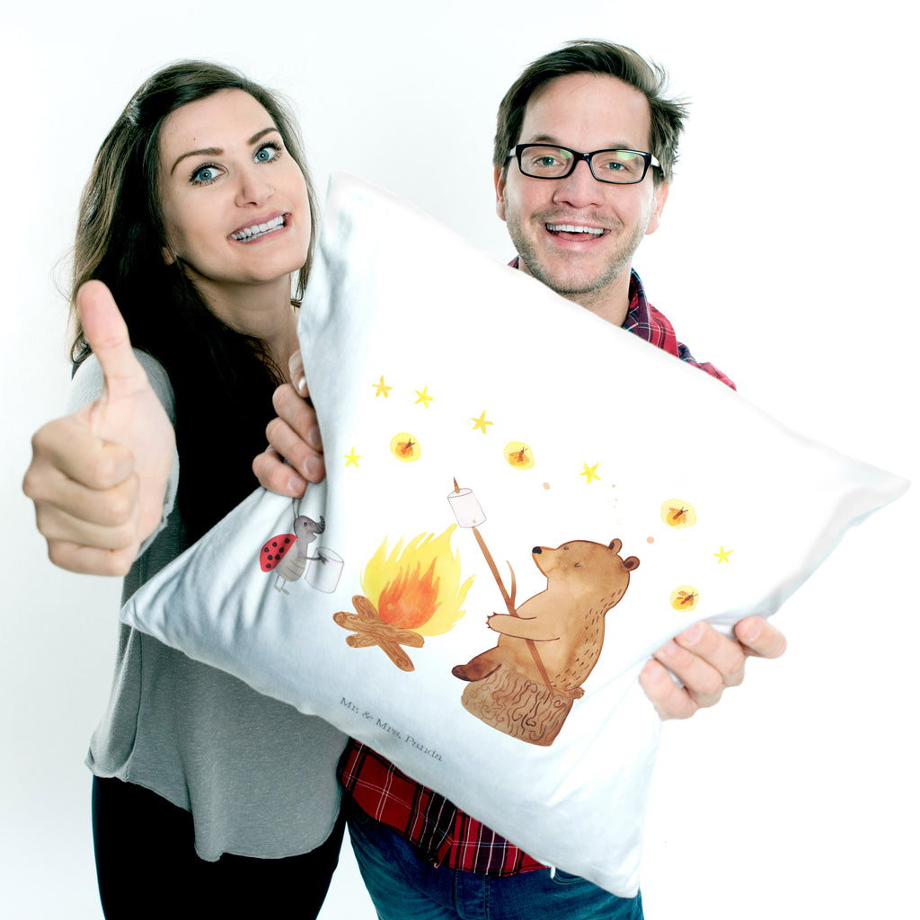40x40 Kissen Bär & Marienkäfer Lagerfeuer Kissenhülle, Kopfkissen, Sofakissen, Dekokissen, Motivkissen, Bär, Teddy, Teddybär, Lagerfeuer