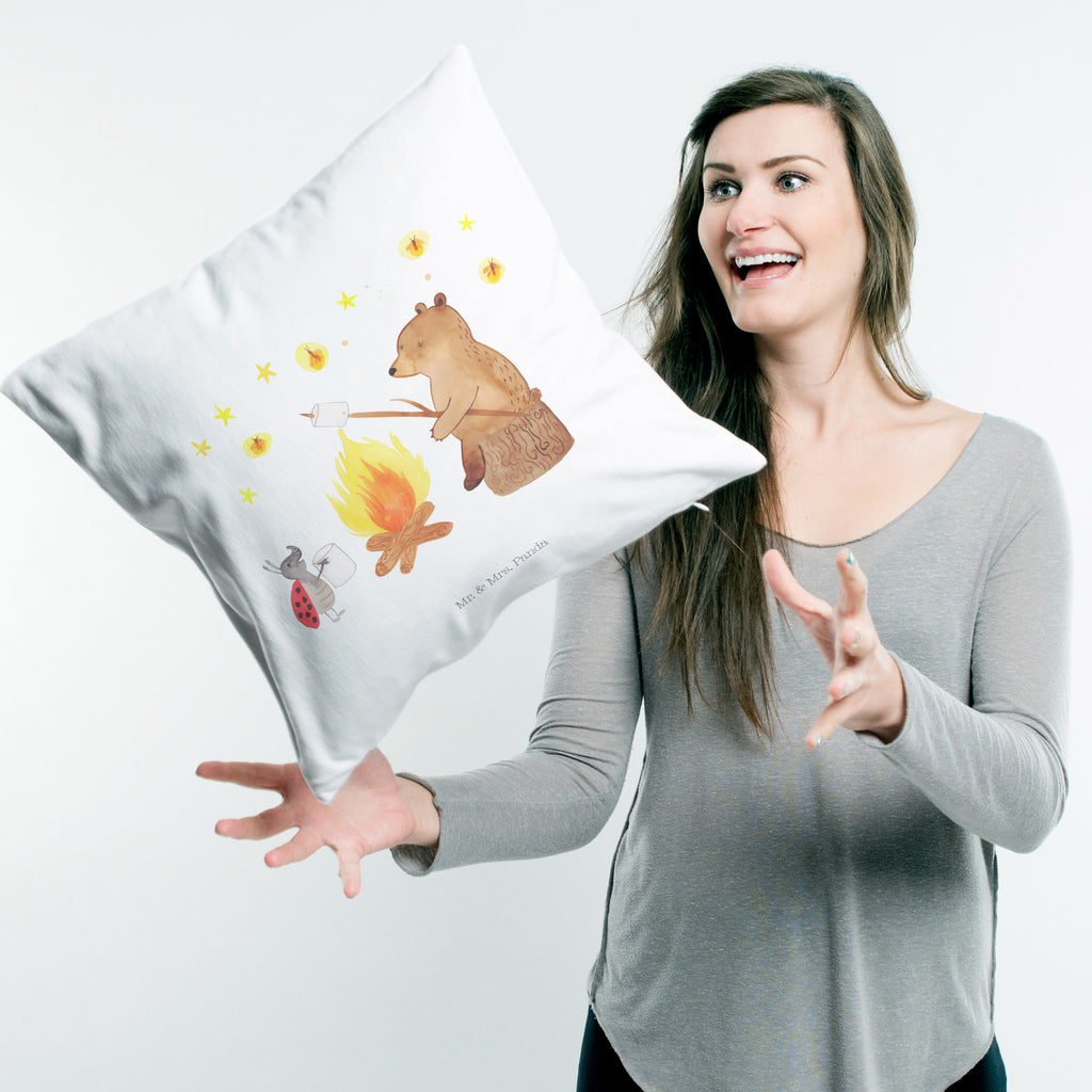 40x40 Kissen Bär & Marienkäfer Lagerfeuer Kissenhülle, Kopfkissen, Sofakissen, Dekokissen, Motivkissen, Bär, Teddy, Teddybär, Lagerfeuer