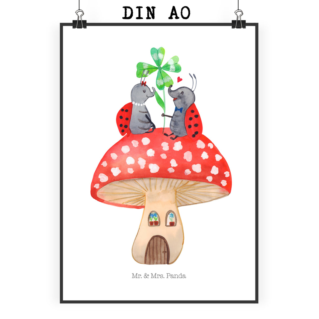 Poster Marienkäfer Paar Fliegenpilz Poster, Wandposter, Bild, Wanddeko, Küchenposter, Kinderposter, Wanddeko Bild, Raumdekoration, Wanddekoration, Handgemaltes Poster, Mr. & Mrs. Panda Poster, Designposter, Kunstdruck, Posterdruck, Tiermotive, Gute Laune, lustige Sprüche, Tiere, Haus, Wohnung, zuhause, Fliegenpilz, Marienkäfer, Fleigenpilzhaus