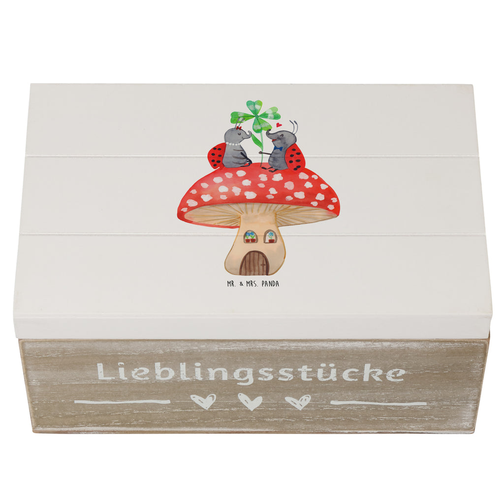 Holzkiste Marienkäfer Paar Fliegenpilz Holzkiste, Kiste, Schatzkiste, Truhe, Schatulle, XXL, Erinnerungsbox, Erinnerungskiste, Dekokiste, Aufbewahrungsbox, Tiermotive, Gute Laune, lustige Sprüche, Tiere, Haus, Wohnung, zuhause, Fliegenpilz, Marienkäfer, Fleigenpilzhaus
