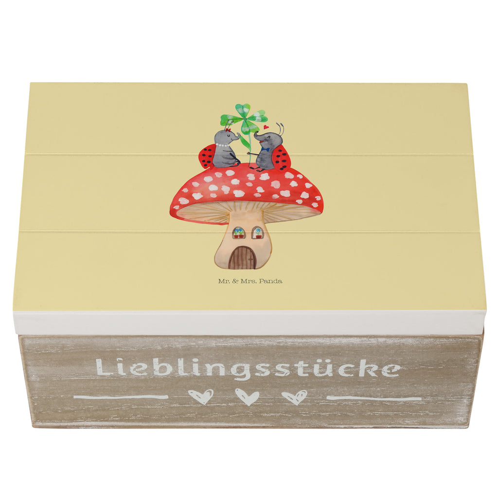 Holzkiste Marienkäfer Paar Fliegenpilz Holzkiste, Kiste, Schatzkiste, Truhe, Schatulle, XXL, Erinnerungsbox, Erinnerungskiste, Dekokiste, Aufbewahrungsbox, Tiermotive, Gute Laune, lustige Sprüche, Tiere, Haus, Wohnung, zuhause, Fliegenpilz, Marienkäfer, Fleigenpilzhaus