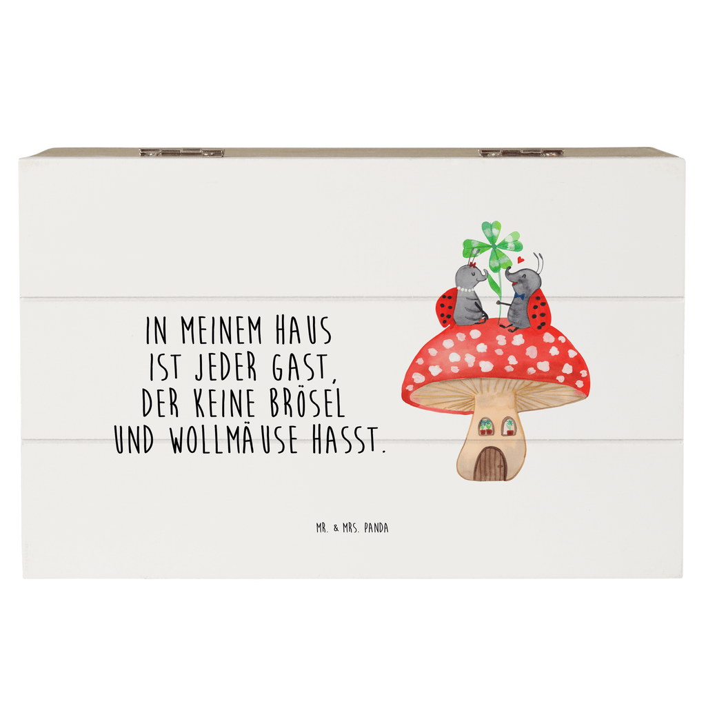 Holzkiste Marienkäfer Paar Fliegenpilz Holzkiste, Kiste, Schatzkiste, Truhe, Schatulle, XXL, Erinnerungsbox, Erinnerungskiste, Dekokiste, Aufbewahrungsbox, Tiermotive, Gute Laune, lustige Sprüche, Tiere, Haus, Wohnung, zuhause, Fliegenpilz, Marienkäfer, Fleigenpilzhaus
