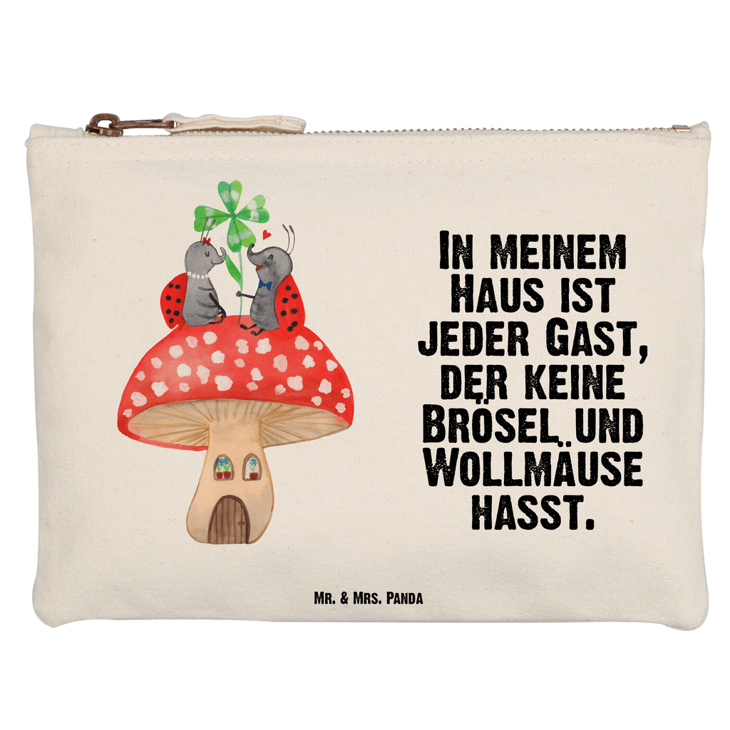 Schminktasche Marienkäfer Paar Fliegenpilz Schminktasche, Kosmetiktasche, Kosmetikbeutel, Stiftemäppchen, Etui, Federmappe, Makeup, XXL, Schminketui, Kosmetiketui, Schlamperetui, Tiermotive, Gute Laune, lustige Sprüche, Tiere, Haus, Wohnung, zuhause, Fliegenpilz, Marienkäfer, Fleigenpilzhaus